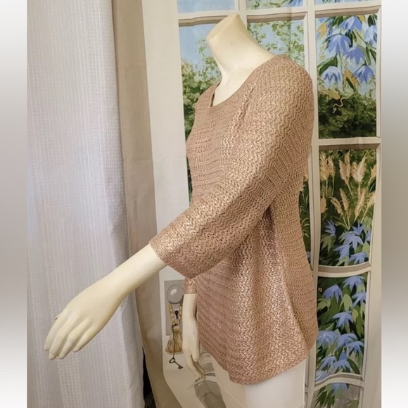 Chico’s loose knit crew neckline sweater! Copper metallic reflections, Size Med - Picture 11 of 15